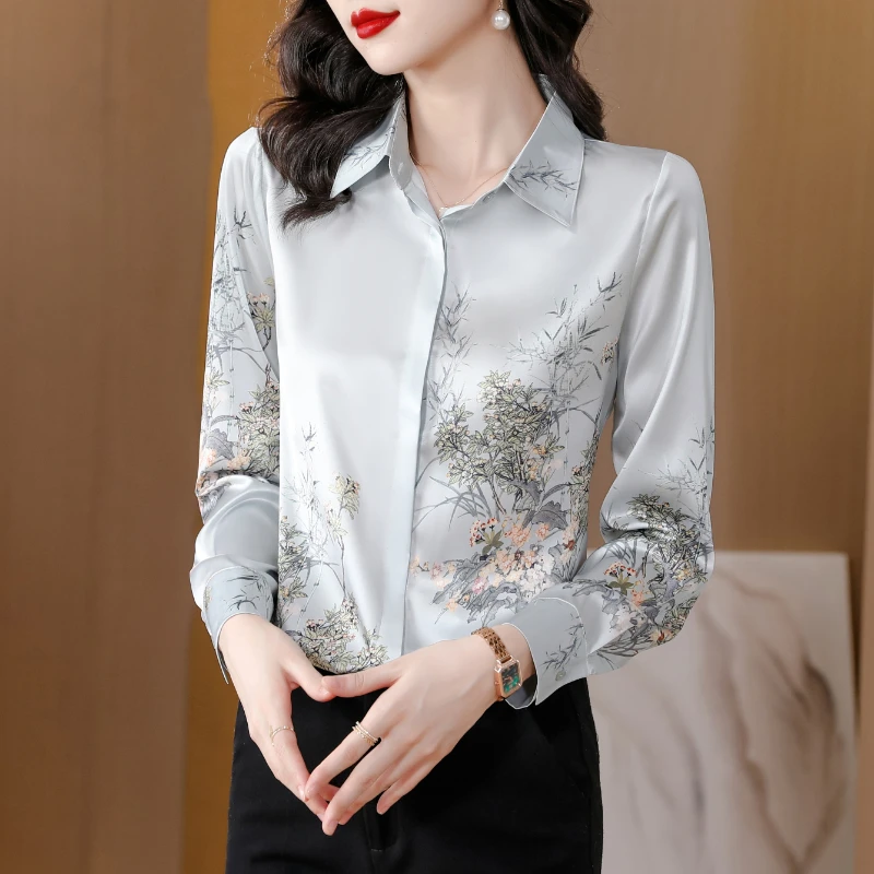 2024 Spring Women Shirt Printed Long Sleeve Blouse Vintage Shirts and Blouses Elegant Women Clothing OL Fashion Shirts for Women