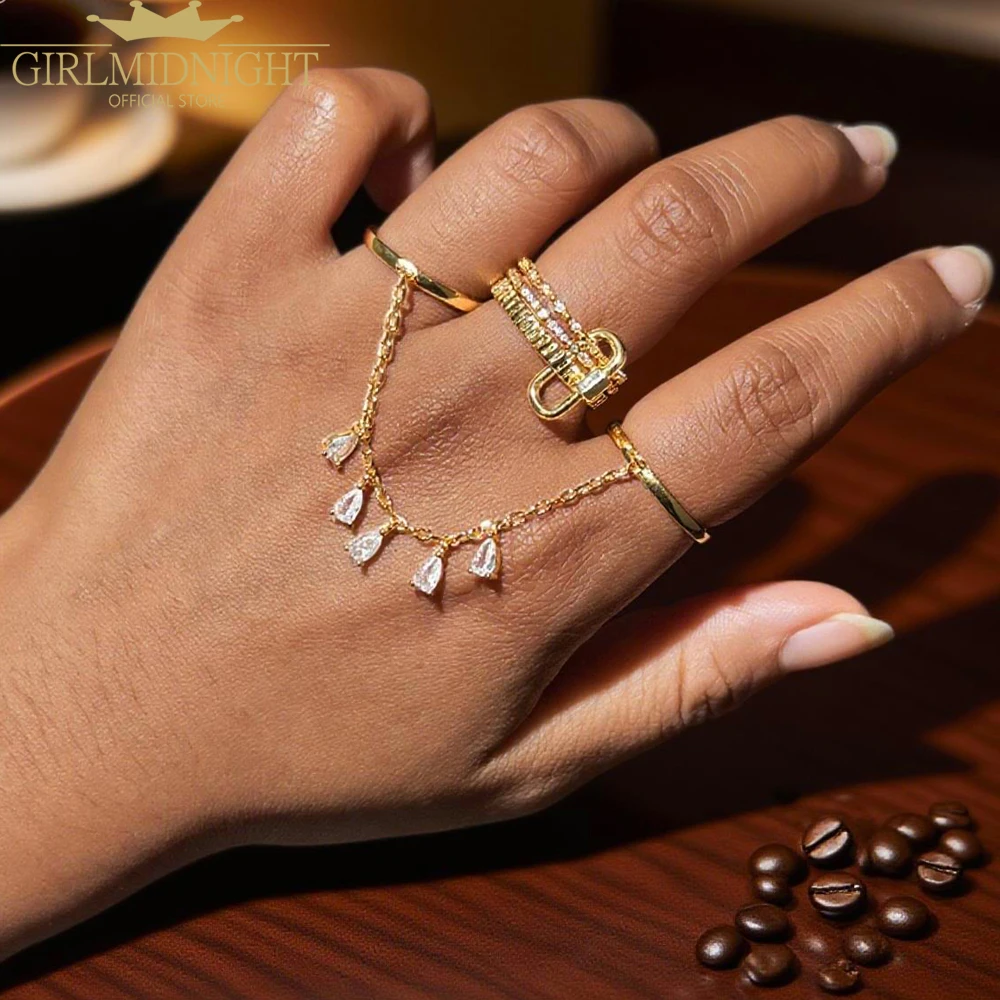 2025 جديد زركون المسيل للدموع قطرة ربط سلسلة خواتم للنساء الفتيات فريد تصميم هندسي حفلة يؤرخ وعد مجوهرات