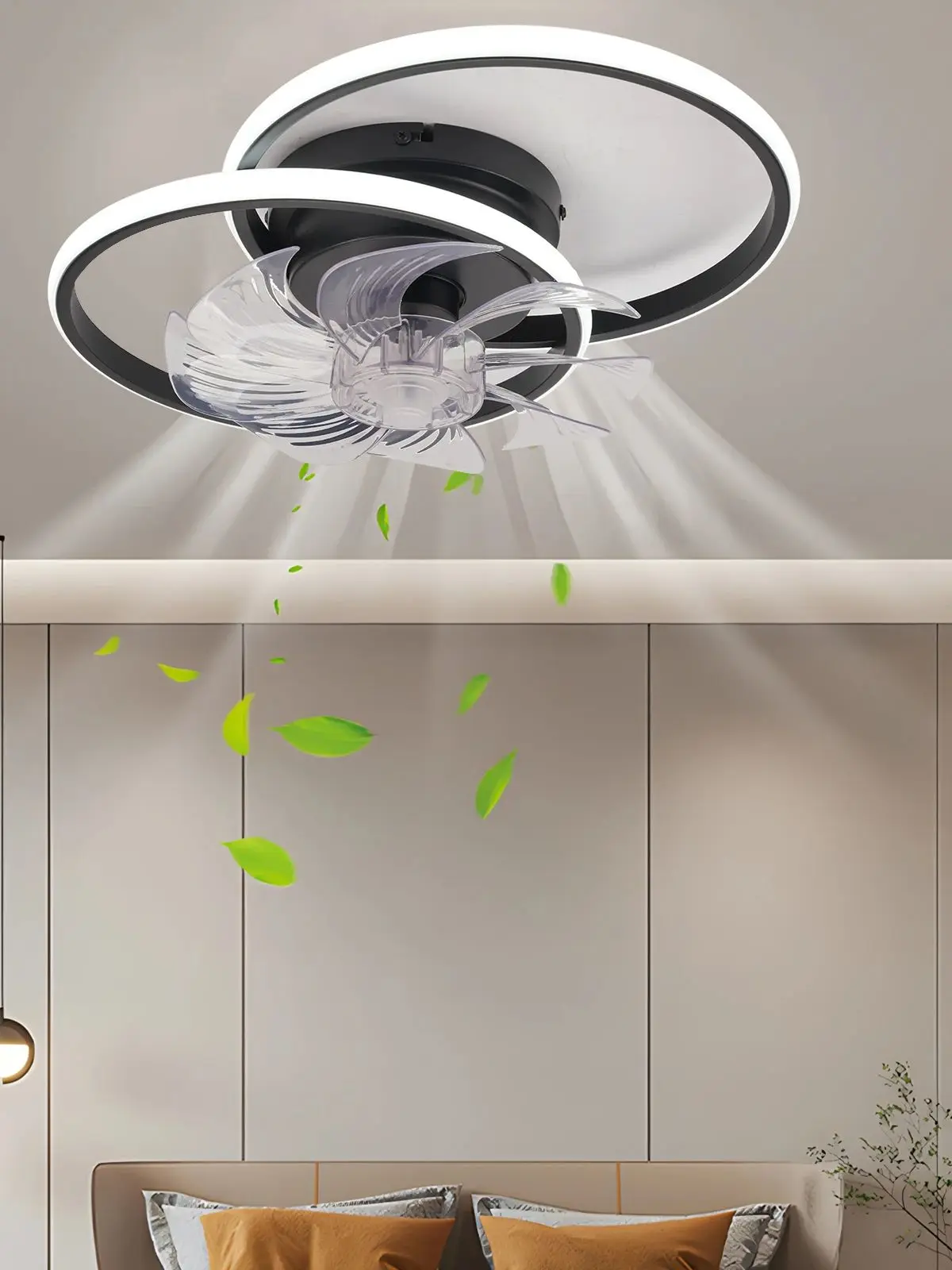 Ring-plafondventilatoren met licht en afstandsbediening App Home Stille elektrische ventilator voor slaapkamer, studeerverlichting, decoratieve lampen - afbeelding 2