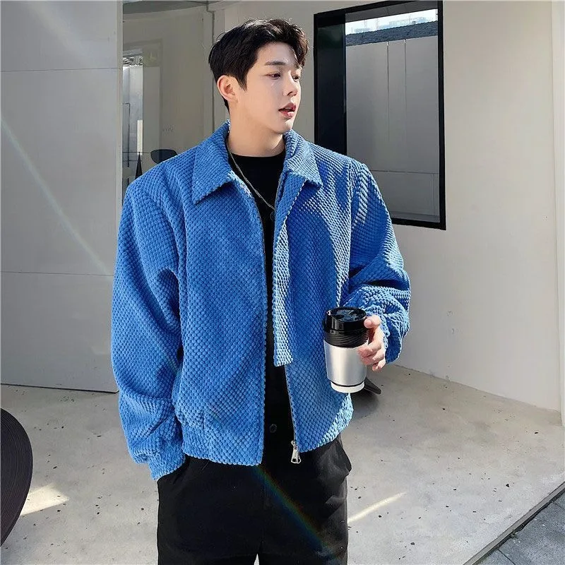 Autumn and Winter Klein Blue Jacket Gentleman Korean Version Graininess Short Style Online Celebrity Loose Silhouette Advanced