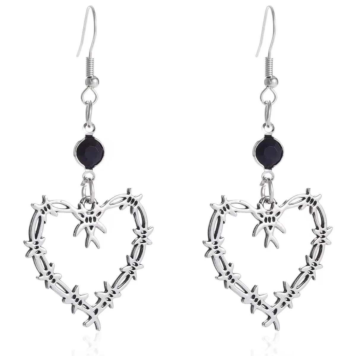 Karol G Goth Barbed Wire Thorn Heart Earrings Metal Drop Earrings Halloween Jewelry for Women and Men