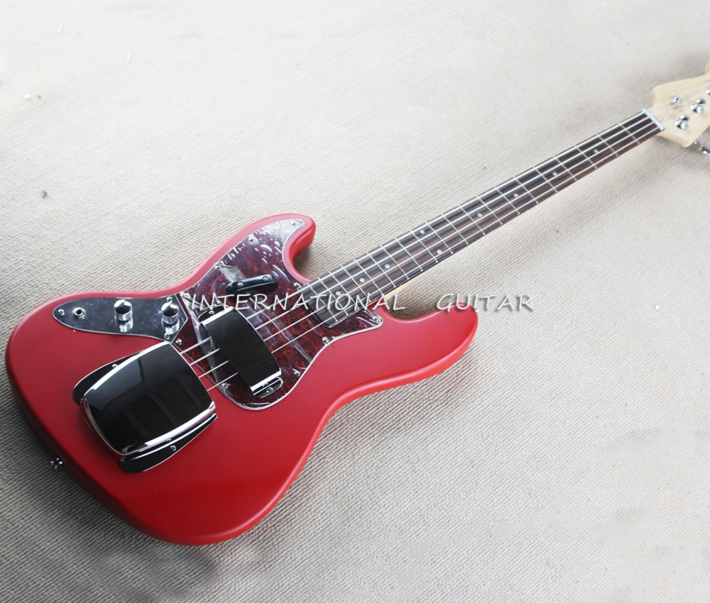 Left Hand Matte Red 4 Strings Electric Bass Guitar with Covers,Rosewood Fretboard ,20 Frets,Customizable