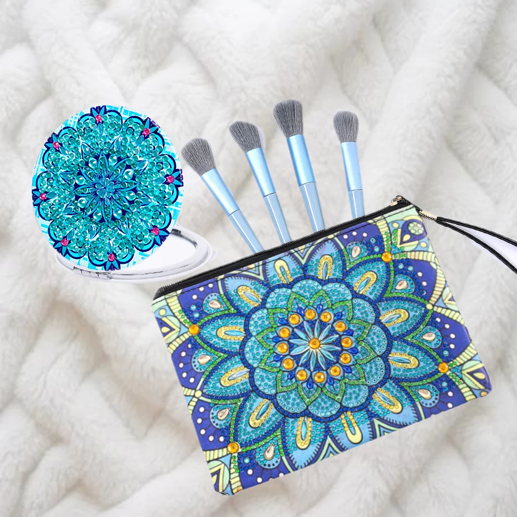 2 teile/satz DIY PU Leder Mandala Diamant Malerei Geldbörse und Tragbare Diamant Kunst Taschenspiegel Geschenke für Frauen Mutter Freundin