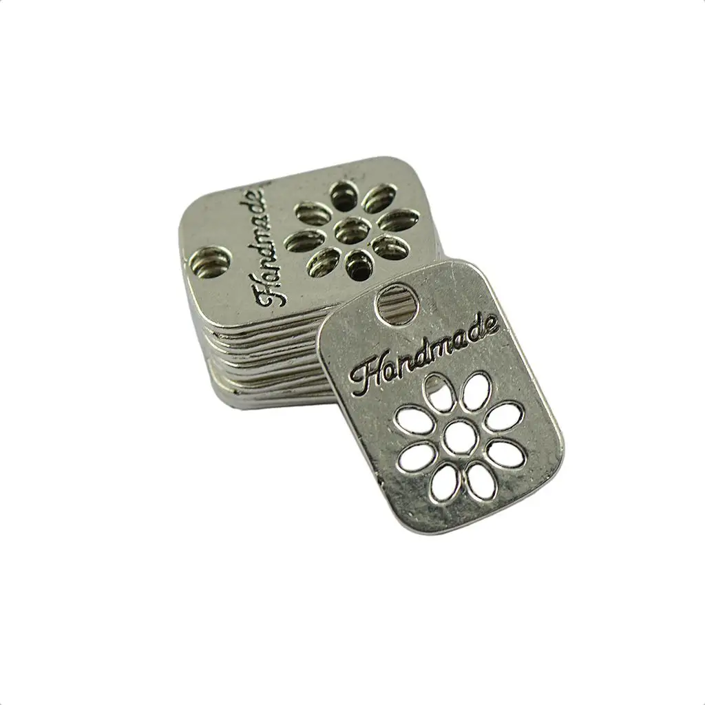 Handmade Antique Silver Rectangle Pendant Zinc Alloy Charm for Creative Jewelry DIY and Crafts Design
