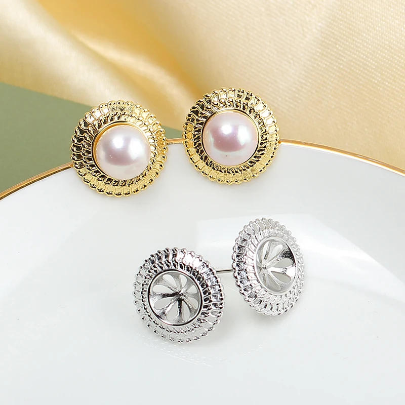 E038 Gold Plated Copper S925 Sterling Silver Needle Pearl Stud Earrings Findings Jewelry Making DIY Jewelry Accessories