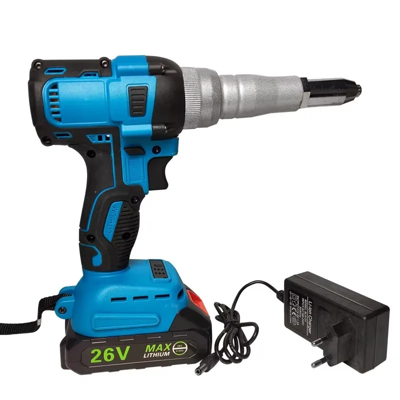 Electric Rivet Gun 26V Riveter Gun Brushless Rivet Screwdriver Cordless Rechargeable Rivet Nut Gun Power Tool LED Light
