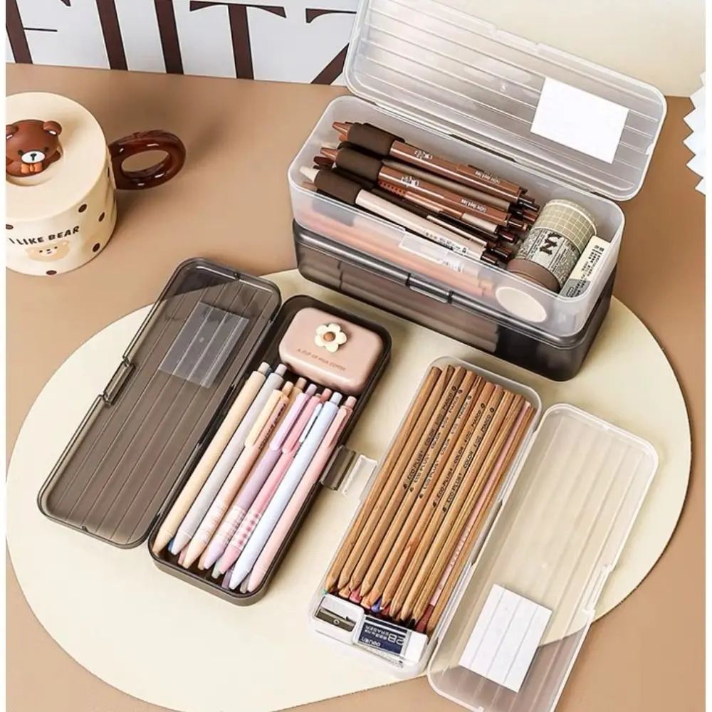 Multi-function Storage Box High Quality Stationery Box Large Capacity Pencil Case Transparent Pen Box Desktop Organizer