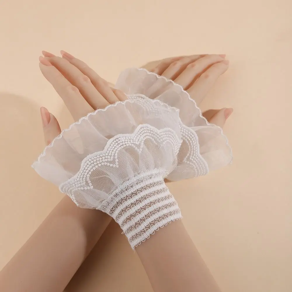 Fashion Victorian Detachable Sleeves Cuffs Solid Color Costume Accessory Lace Ruffled Wrist Lolita Style Cuffs Daily Accessory