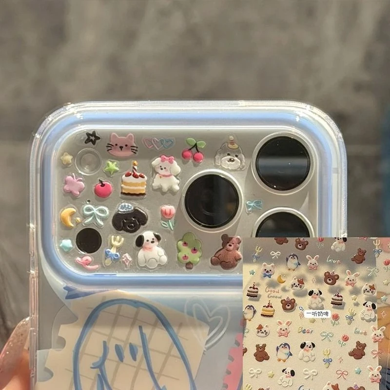 1 Sheet Kawaii Cartoon Animal 5D Puffy Dog Cat Stickers Retro DIY Craft Scrapbook Decals for Laptop Phone Case