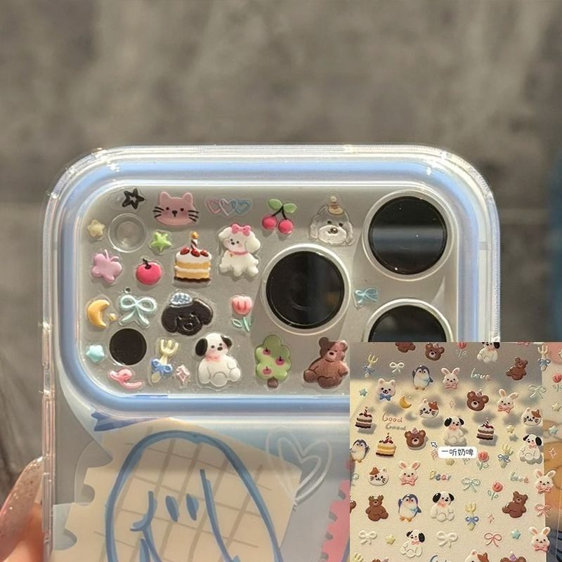  1 Sheet Kawaii Cartoon Animal 5D Puffy Dog Cat Stickers Retro DIY Craft Scrapbook Decals for Laptop Phone Case 