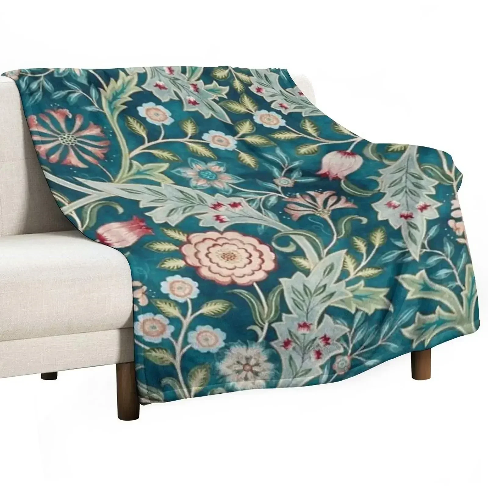 

William Morris - Wilhelmina- Teal Green Blue Vintage Floral Botanical Pattern Throw Blanket for sofa Luxury Thicken Blankets