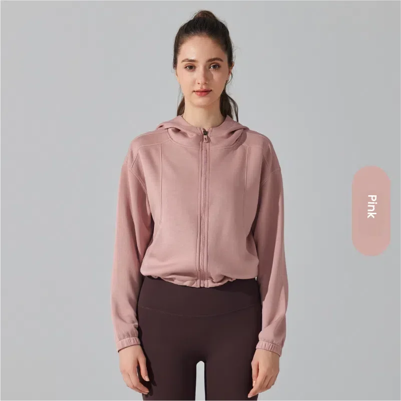 Women's Fall Winter Hooded Zip Up Sweatshirt Jacket Loose Fit Fleece Yoga Coat Warm Sports Outdoor Pullover Gym Running Tops