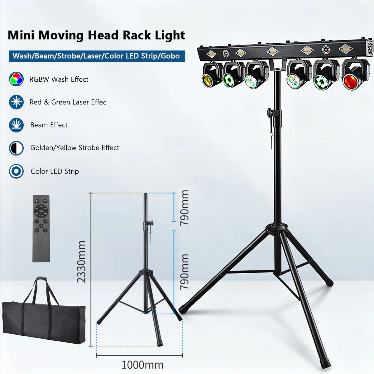 6-Head Moving Head Stage Light 120W RGB Strobe DMX512 Sound Control with Tripod Stand for DJ Disco Club Party Show