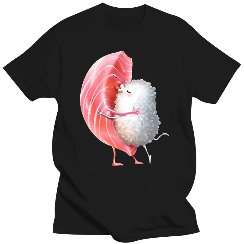 New Arrival Mens T-shirt T-Shirt, Pink Maguro Sushi Hug and Kiss, Japanese Foodie hip hop street T-shirt