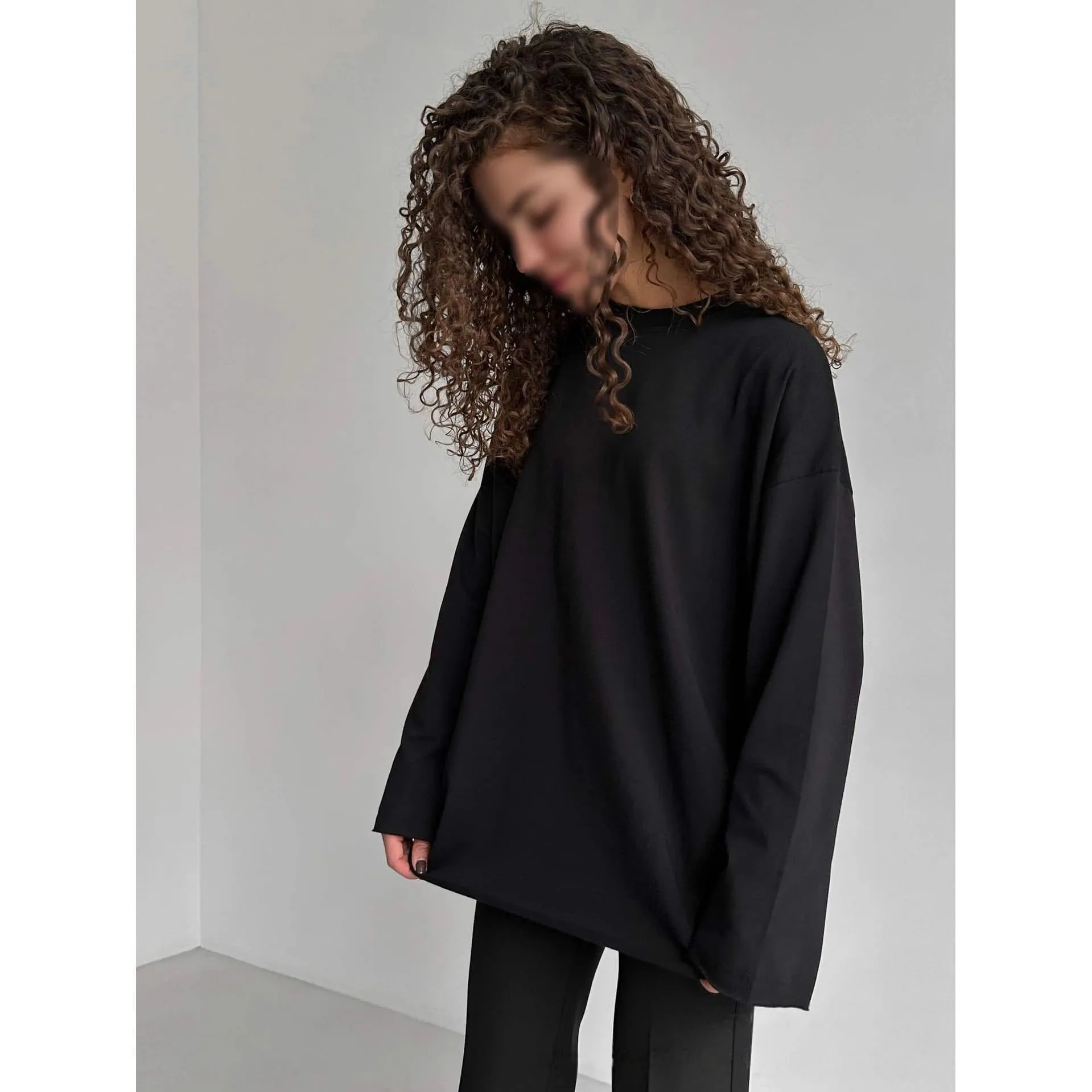 Loose for Fit Women's Long Sleeve T-Shirt with For Crew Neck in Solid Color for Vacation Beach Yoga and Cycling Activities