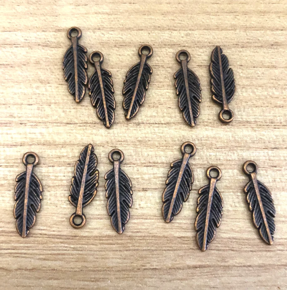 40pcs  5*15mm   Alloy metal antiqued copper leaf design pendants for hanmade accessories  HWHY0024