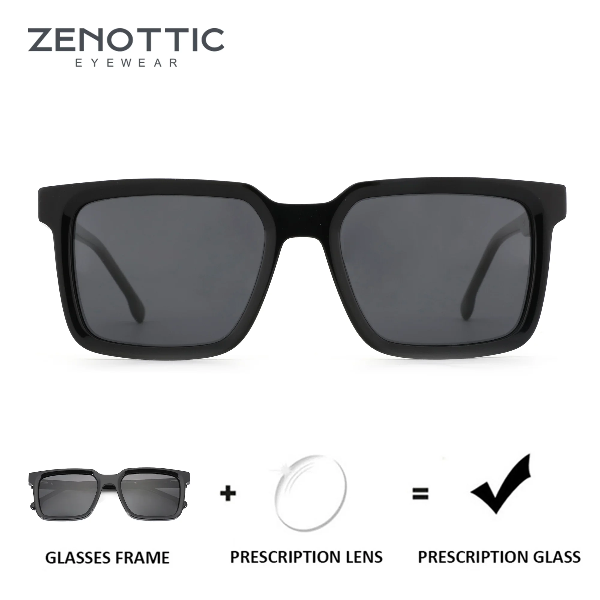 

ZENOTTIC (L Size) Handmade Square Acetate Polarized Prescription Sunglasses For Men UV400 Progressive Optical Sun Glasses