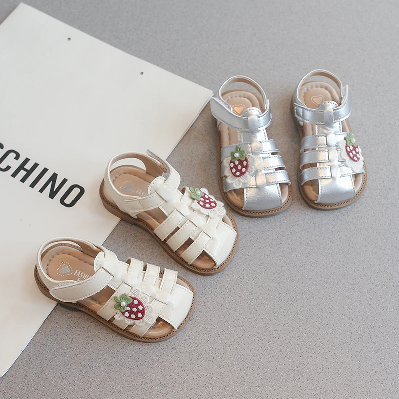 Kids'Casual Shoes Sandals PU Leather Fashion Bow Summer Peep Toe Shoes For Girls Zip Anti-slip Silver White Size 26-37