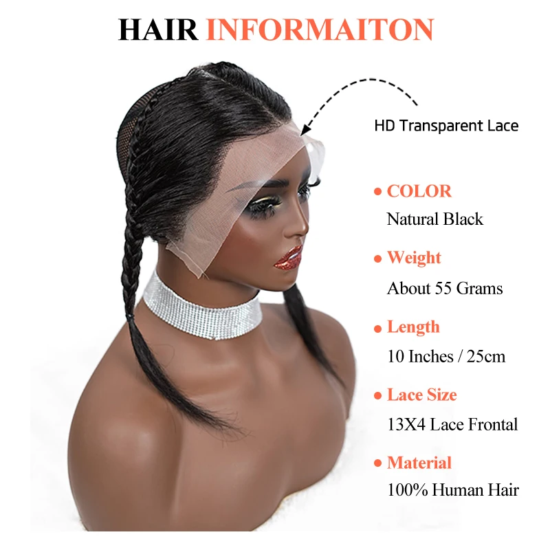 10 polegadas 13x4 polegadas peruca dianteira do laço preto gele peruca frontal 100% cabelo humano com peruca de cabelo do bebê para mulher