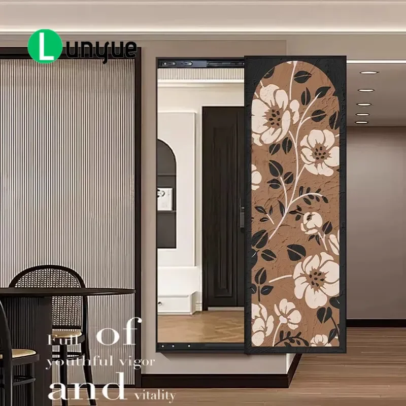 Medieval French Style Hidden Full Body Mirror Mural Push Pull Invisible Wall Art Decorative Painting for Entrance Living Room