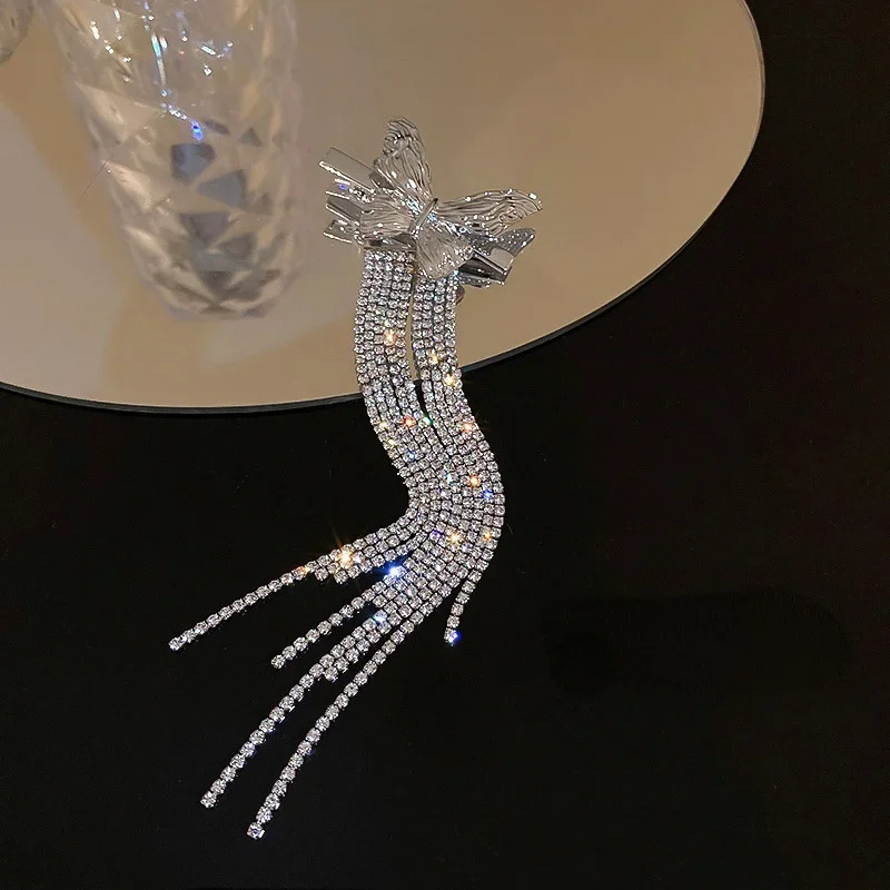 Fashionable Butterfly Long Diamond Fringe Hair Clip Headdress Barrette Accessories for Women Hairpin Beauty Styling Tools