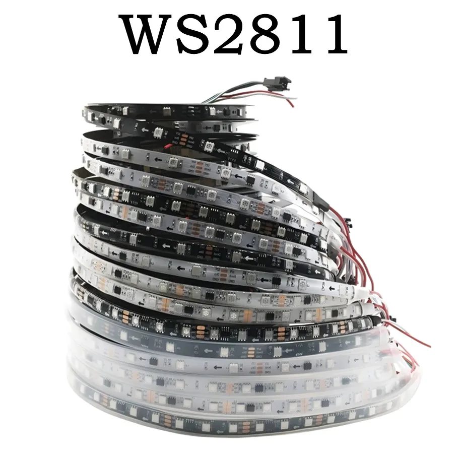 WS2811 DC12V 24V Smart IC RGB LED Strip 30/60LEDs/M Individually Addressable LED Tape Black/White PCB IP30 IP65 IP68 Waterproof