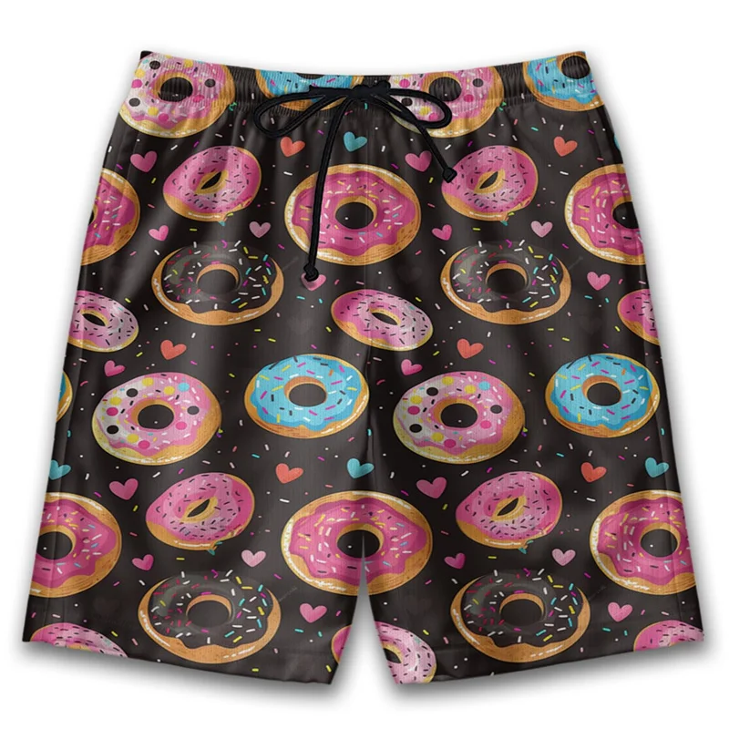 3D Printed Cute Donut Short Pants For Men Doughnut Cake Dessert Pattern Swim Trunks Casual Women Surf Beach Shorts Streetwear