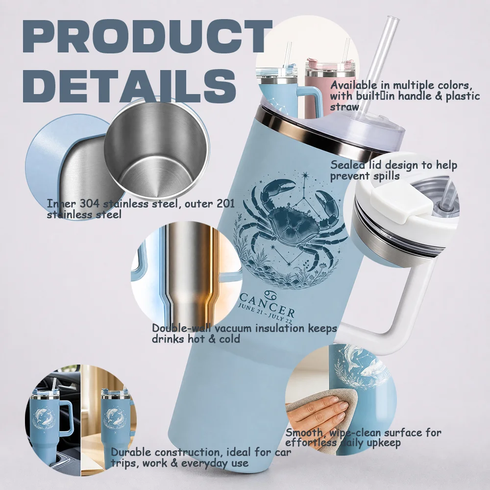 Sagittarius Zodiac Sign Print Vacuum Flasks 40oz 1200ML Insulated Tumbler With Handle & Straw Double Wall Thermal Travel Coffee