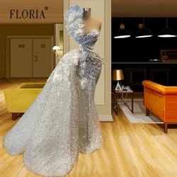 Mermaid One Shoulder Dubai Wedding Dresses 2022 White Robe De Mariee Elegant Boho Flowers Vestido De Novia Evening Prom Gowns