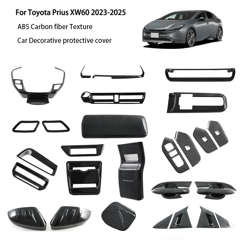 For Toyota Prius XW60 2023-2025 Carbon Fiber Texture ABS Steering Wheel Decorative Decal Armrest Box Cover Car Accessories