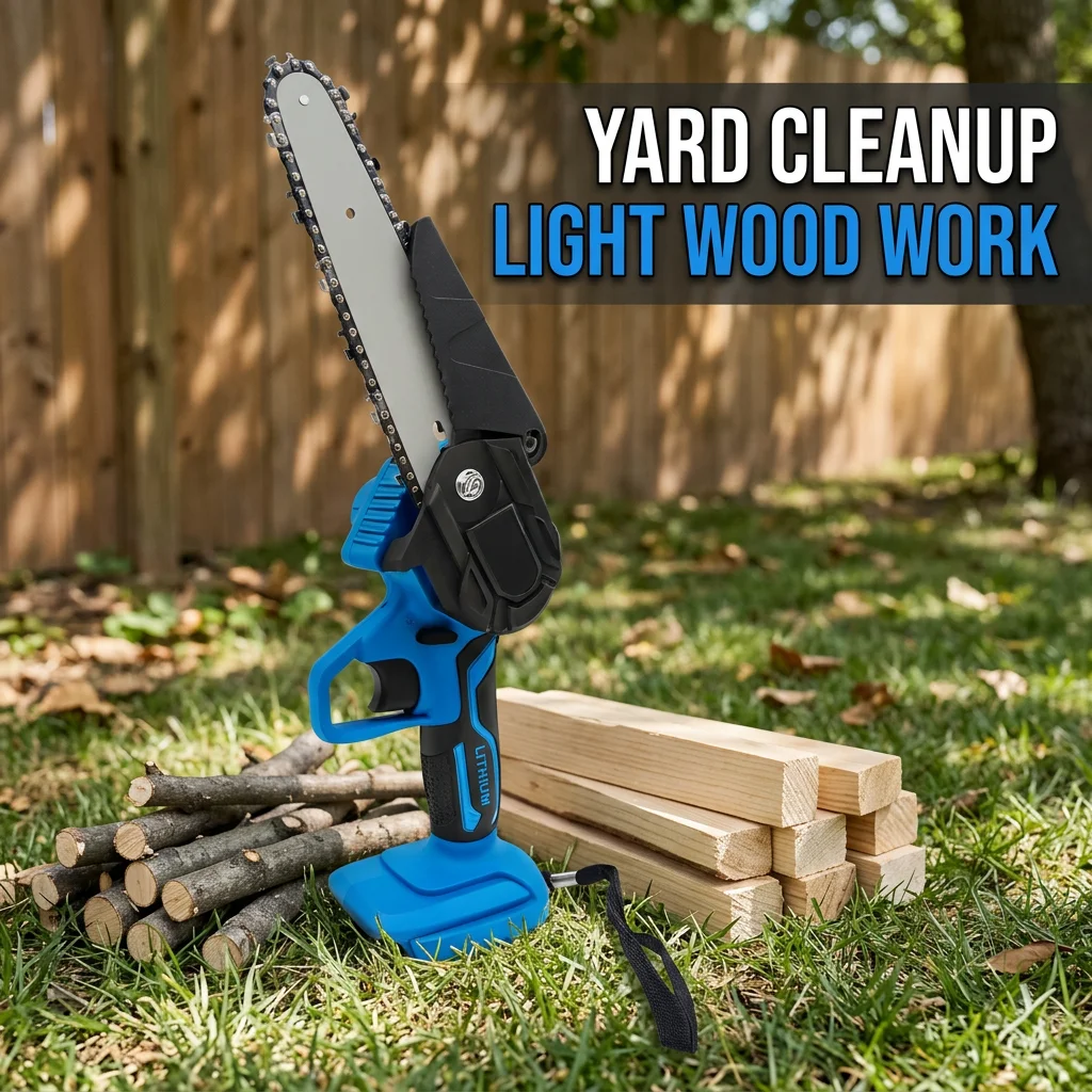 6 Inch Cordless Electric Chainsaw Powered Battery Handheld Tree Log Wood Cutting Tool for Yard Gardening Home DIY Projects
