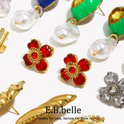 E.B.belle Minimalist Style Rhinestone Round Earring Stainless Steel 18k Gold Plated Easy Matching Women Jewelry Hypoallergenic
