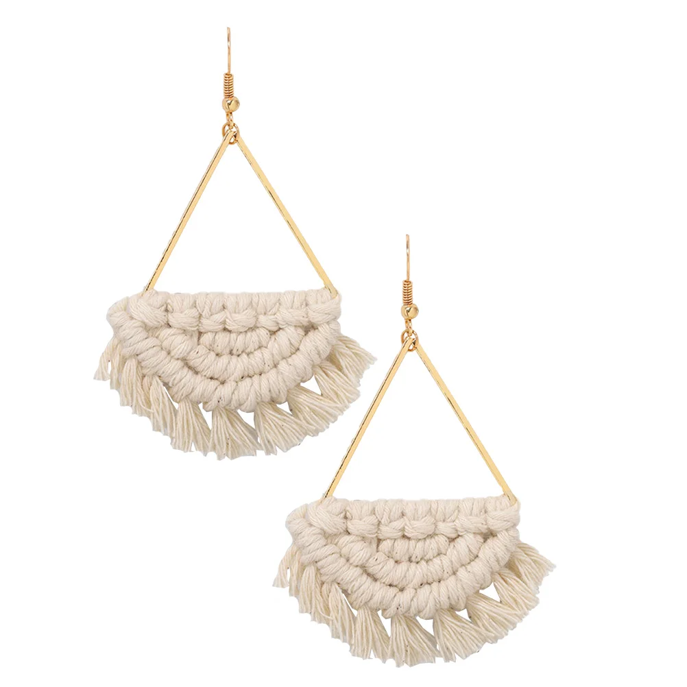 

Fan Shaped Earrings Bohemian Style Lightweight Woven Ear Pendants Fashion Jewelries Gifts for Women Match All Outfits Casual