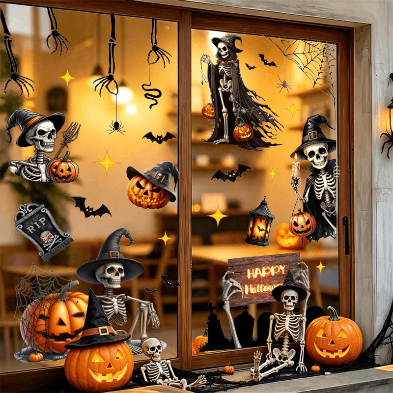 3pcs Halloween Window Sticker,suitable for cabinet,glass doors,windows and wall decor,holiday decoration,freely DIY combinable