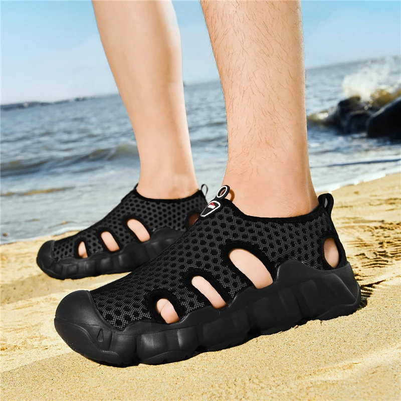 

ELUVA Men's Beach Sandals Man Shoes Breathable Air Mesh Shoe Water Sports Shoes Anti-Slip Outdoor Hiking Sandals Men