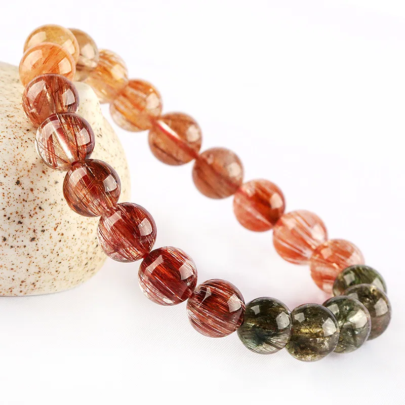 Natural Copper Red Rutilated Quartz Bracelet 10mm Clear Round Beads Cat Eye Women Men Green Rutilated Wealthy Jewelry AAAAAAA