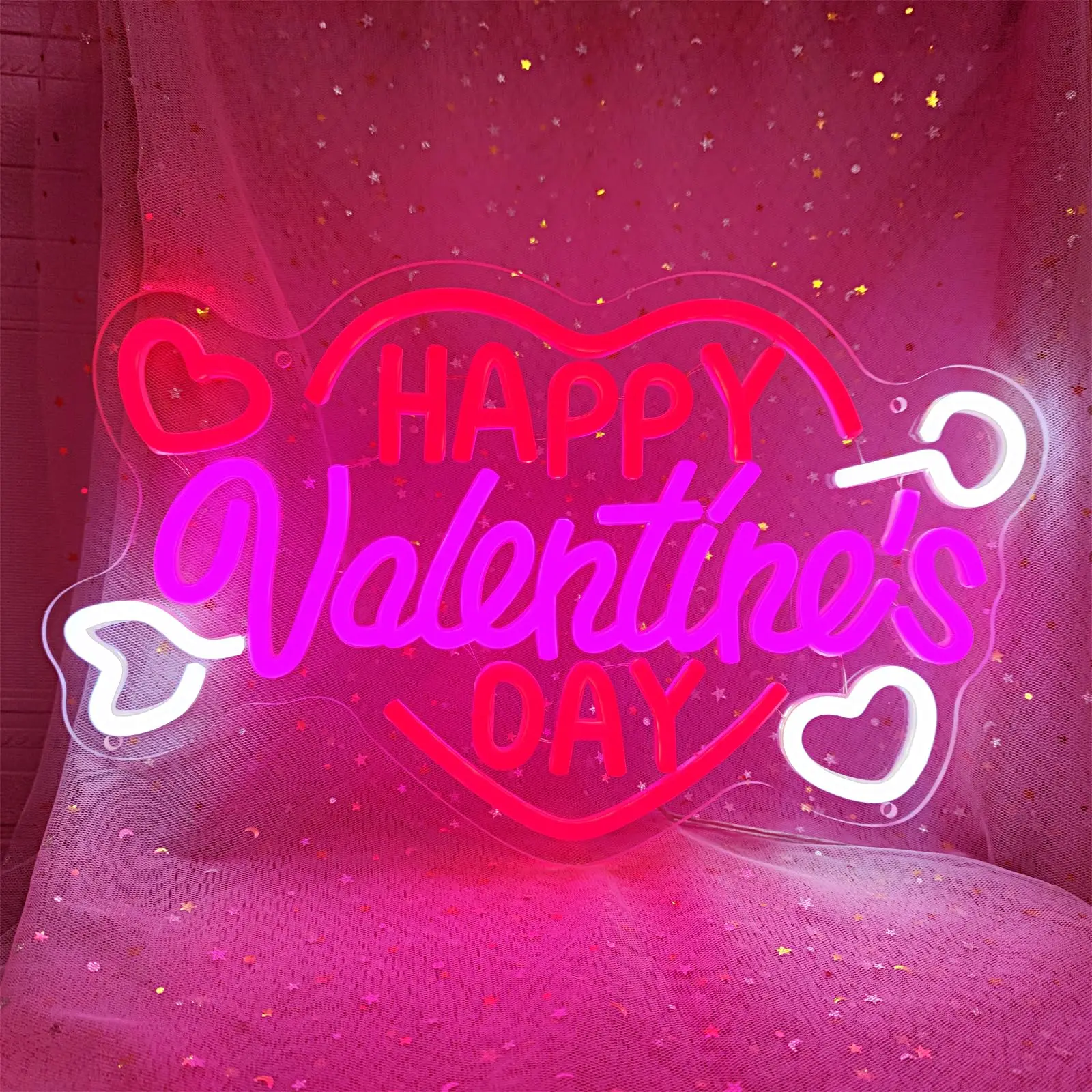 Happy Valentine's Day Neon Sign LED Romantic Heart Light for Bedroom Wall Decor Perfect Anniversary Wedding Gift for with Design