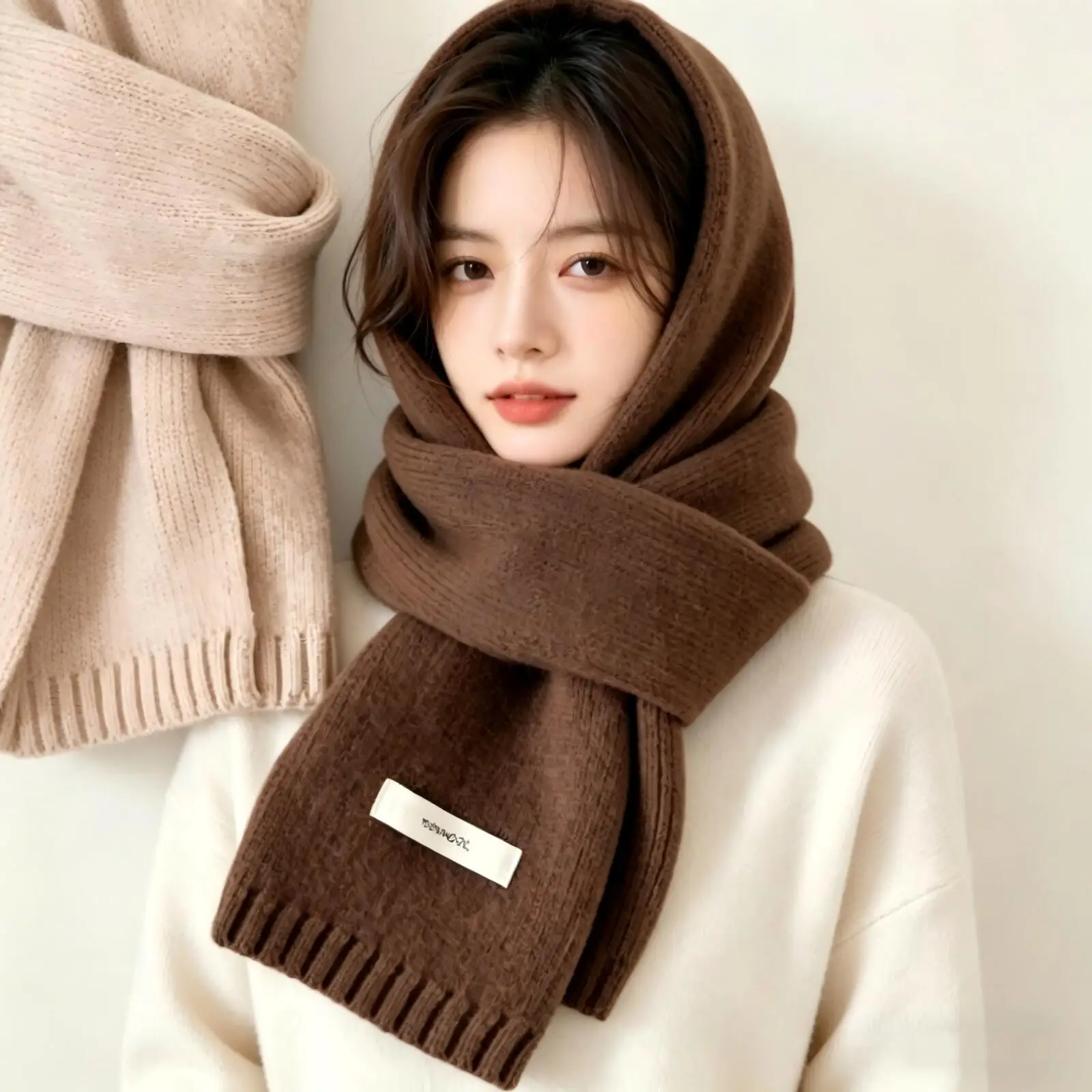 

Knitted Scarf for Women,100%Wool,Winter Warm Scarf,Bright Solid Color Design,Thick Shawl,Soft Cashmere,2023 New Style