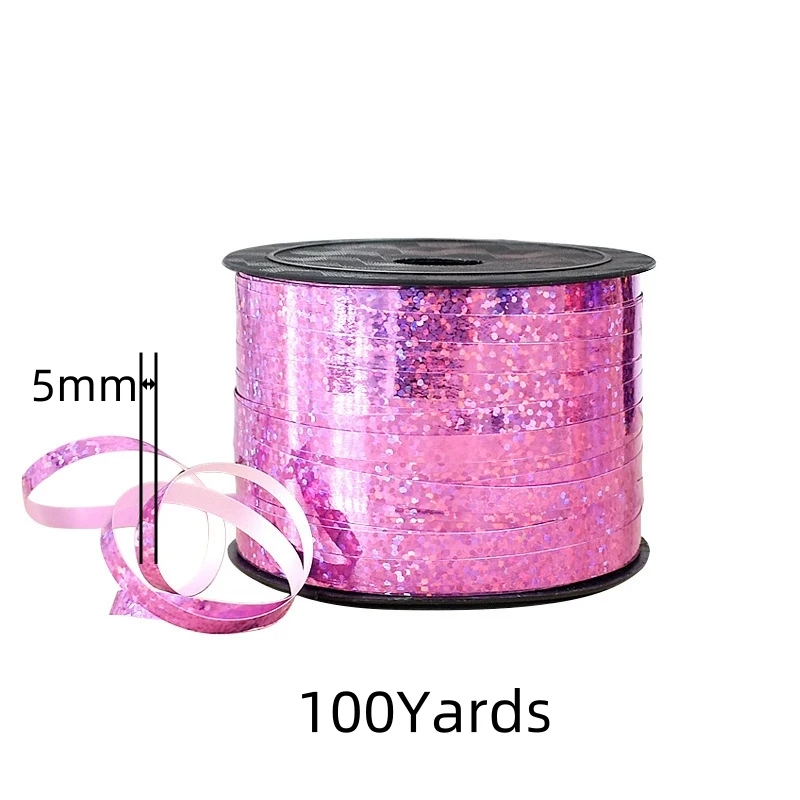 100 Yards/Rolle 5mm Kunststoff-Laser-Satinband Metallisches Ballonband für DIY-Bastelarbeiten, Geschenkverpackung, Blumensträuße, Hochzeitsdekoration – Detail 1