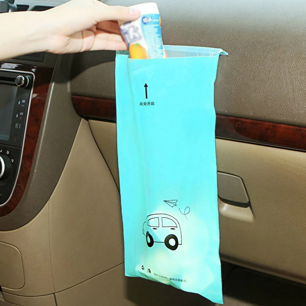 

100Pcs Disposable Car Garbage Bags Adhesive Vehicle Trash Organizer Blue Self-Adhesive Paste Trash Bag for Car Home