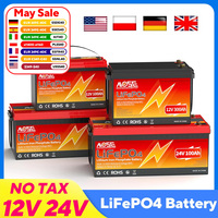 12V 24V LiFePO4 Battery 100Ah 200Ah 300Ah with BMS Lithium Iron Phosphate Battery Rechargeable Batteries for Campers RV Solar