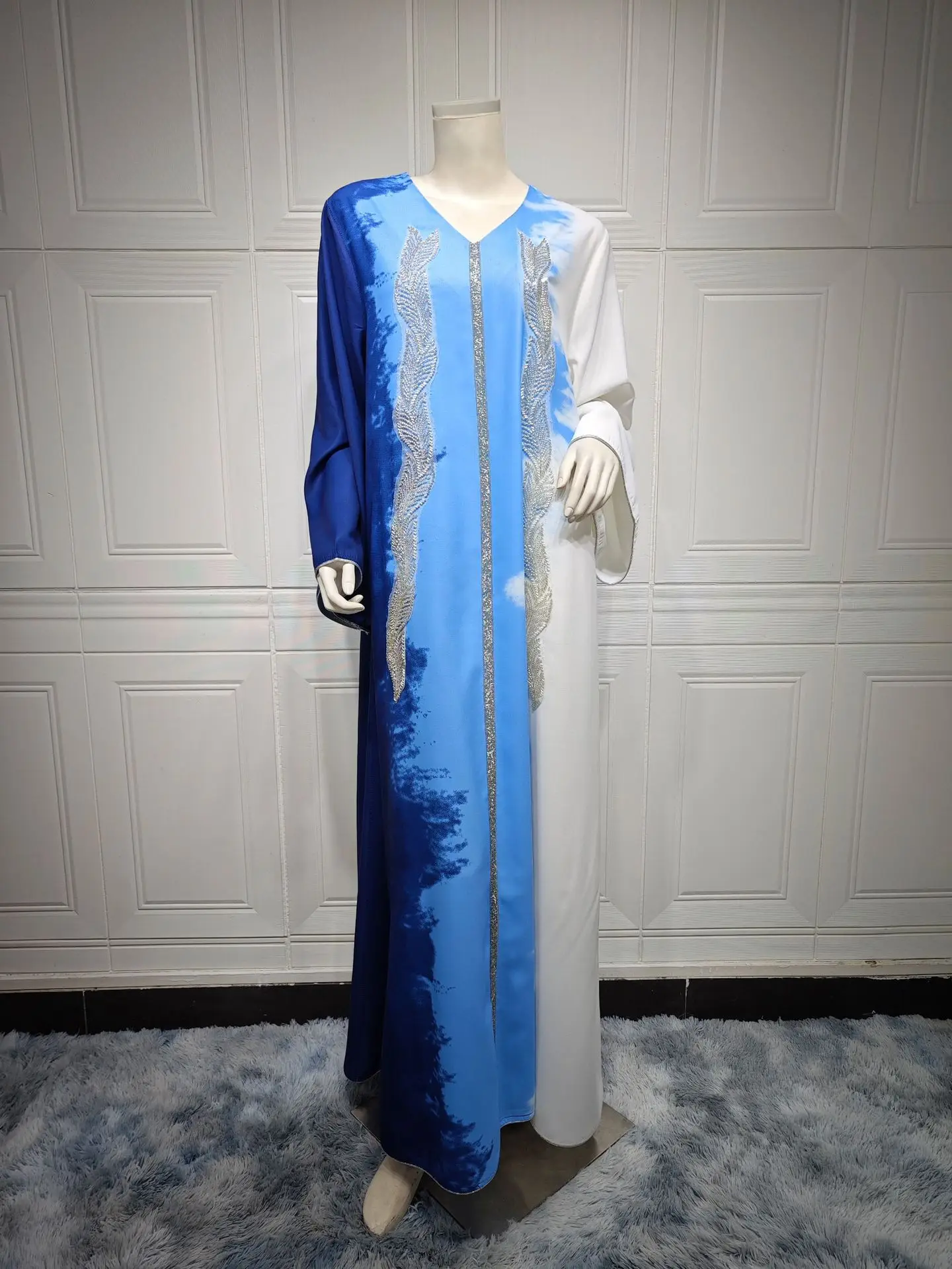 Eid Muslim Morocco Dress for Women Abaya Jalabiya Diamond V Neck Party Dresses Dubai Abayas Kaftan Islam Vestidos Arab Robe 2024