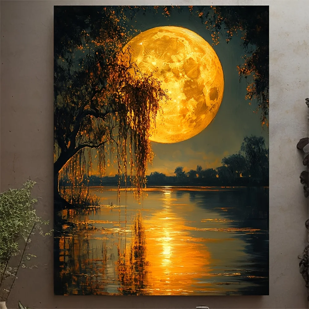 

500/1000/1200/2000PCS Puzzles for Adults Moonlight Lake Willow Tree Painting,Jigsaw Puzzles Brain Games Gifts Home Decor