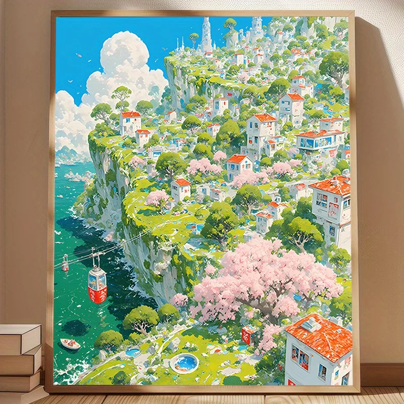 Paint By Numbers Kit for Adults Beginner 40X50CM DIYBlossom Town Canvas Painting Home Wall Decor Art Craft Gift