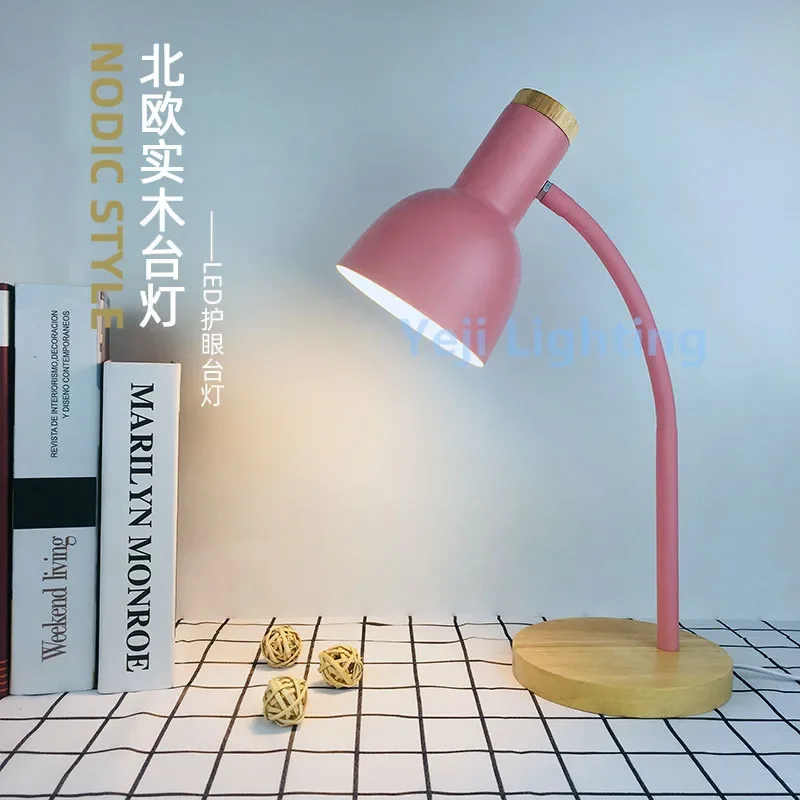 E27 Nordic Macaron Color Wooden Table Lamp Button Switch Study Bedroom Bedside Children Indoor lamp Reading Light LED Desk Lamp