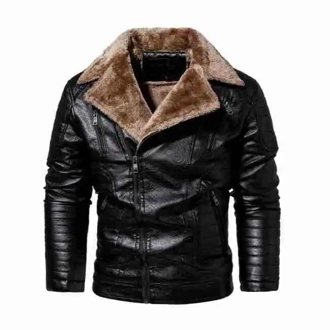 Winter Fleece PU Men's Leather Jacket European and American Plus-size Fur Integrated Men's Leather Jacket