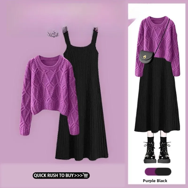 

Retro Diamond round Ne ort Knitted Sweater Lazy Sle Loose Twist Sweater Flat Collar Knitted Dr Set Autumn Faion Wo...