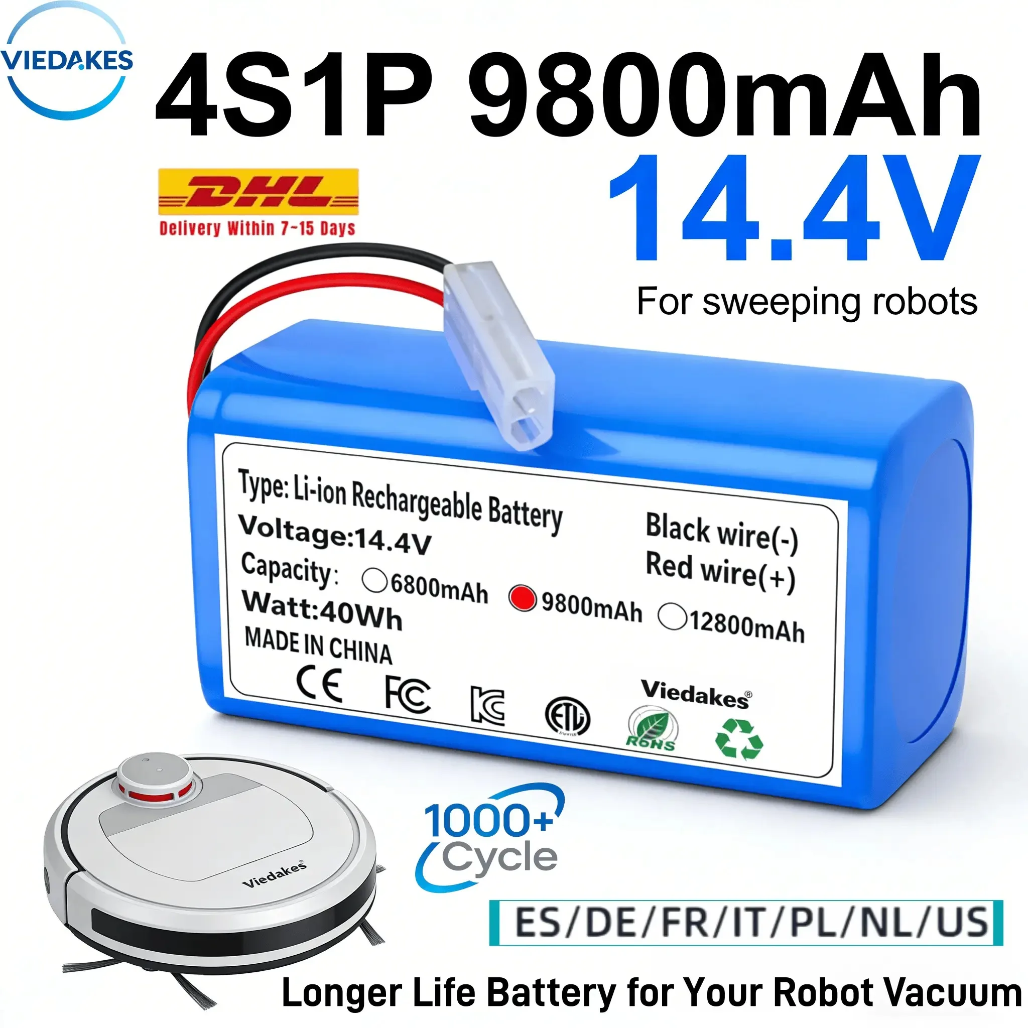 

Литий-ионный аккумулятор 4S1P 14.4V 9800mAh, для робота-пылесоса XIAOMI MIJIA Mi Robot Vacuum-Mop Essential G1 MJSTG1, SKV4136GL H18650CH R30 R35