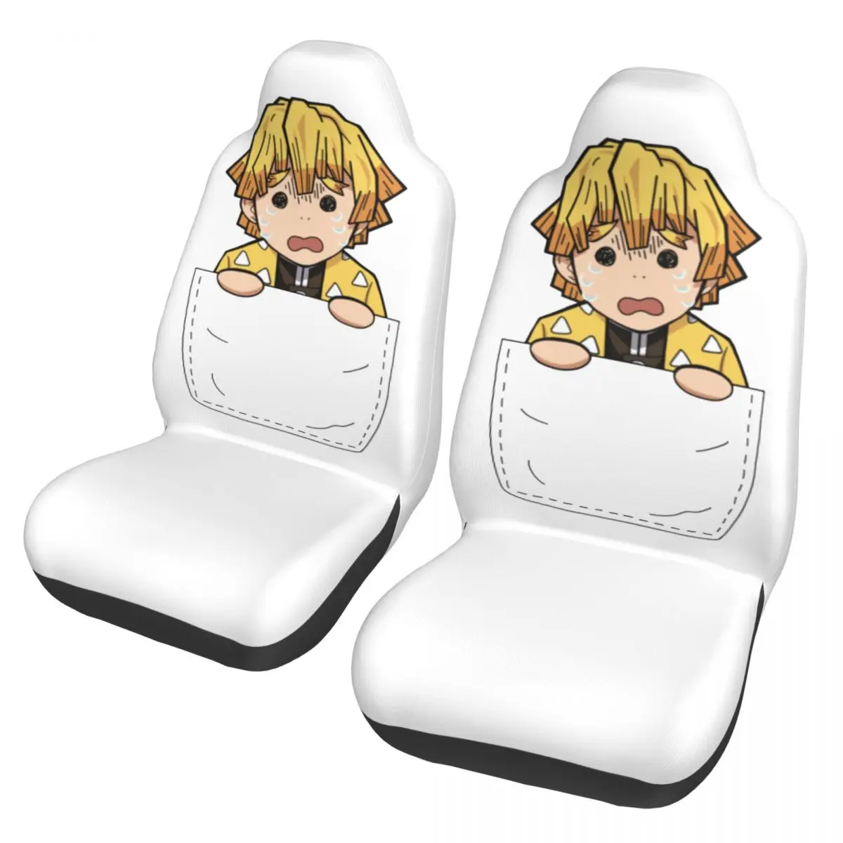 Demons Scared Zenitsu Pocket Universal Car Seat Cover AUTOYOUTH Slayers K-Kimetsu Anime Car Seat Covers Fiber Seat Protector