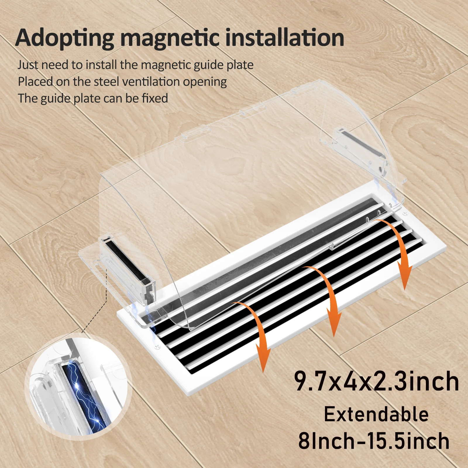 

2Pcs Adjustable Air Vent Deflector Retractable 8-15.5Inch Transparent Anti Dripping Magnetic Deflector for Ceiling Registers